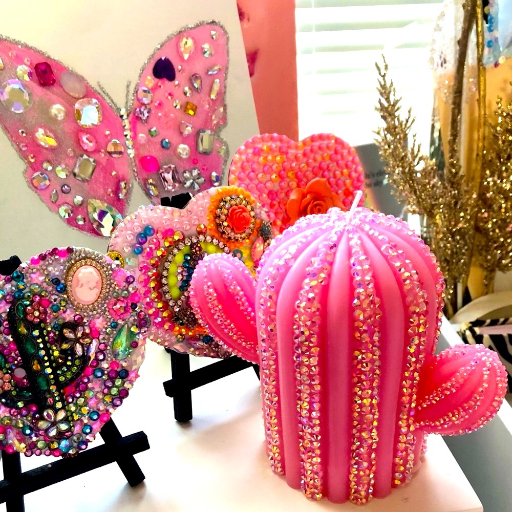 Bedazzled Pink Cactus Candle 🌵🩷